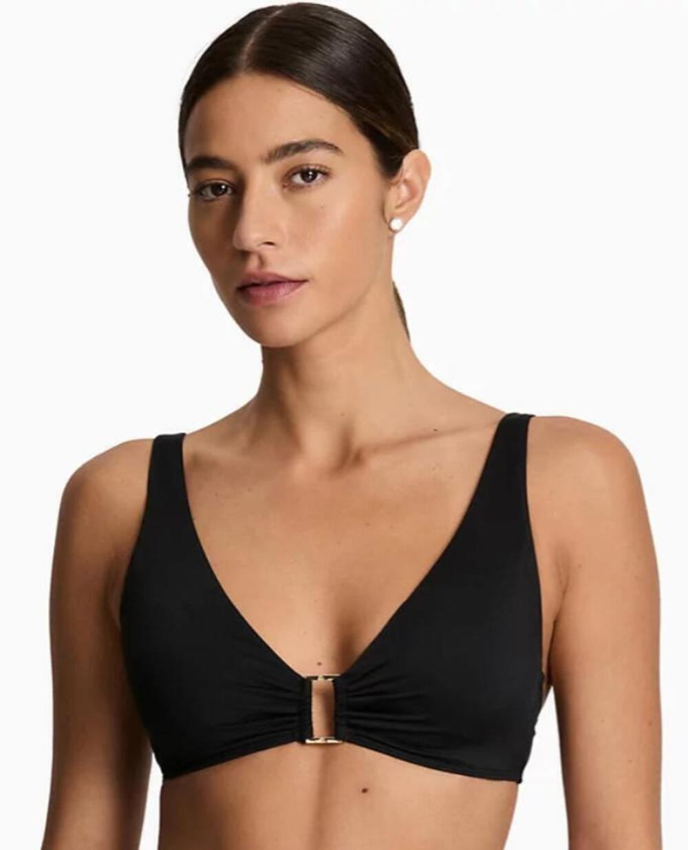 Ralph Lauren Women's Black Ring Over-The-Shoulder V-Neck Bikini Top 8 NWT